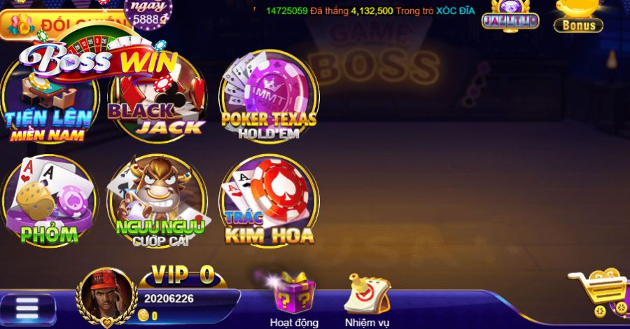 Giới thiệu app chơi game bài rinh thưởng tiền mặt trên Bosswin