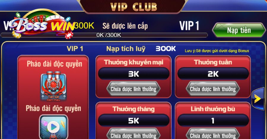 VIP Bosswin mang đến cho người chơi ưu đãi lớn